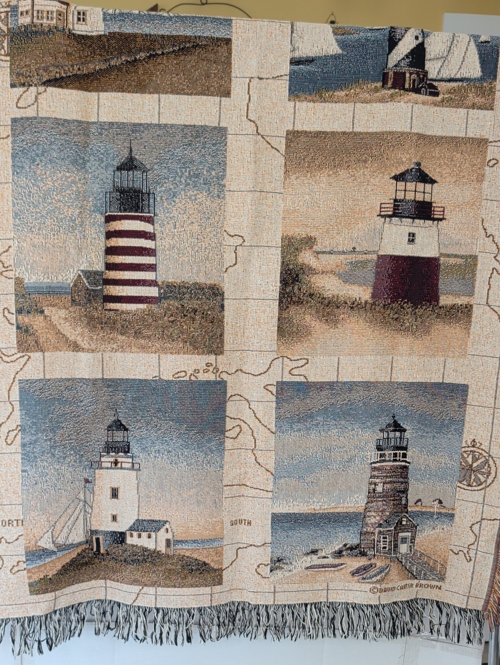 David Carter Brown Coastal Lighthouse Throw Blanket 64x 50" Beachy Cottage Lake